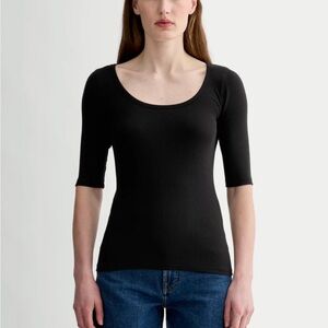Everlane Luxe MicroRib Quarter Sleeve Cotton Fitted Tee